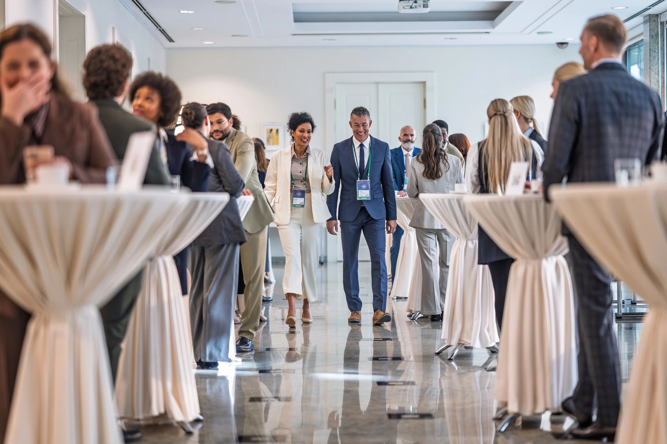 International professionals networking at a business event